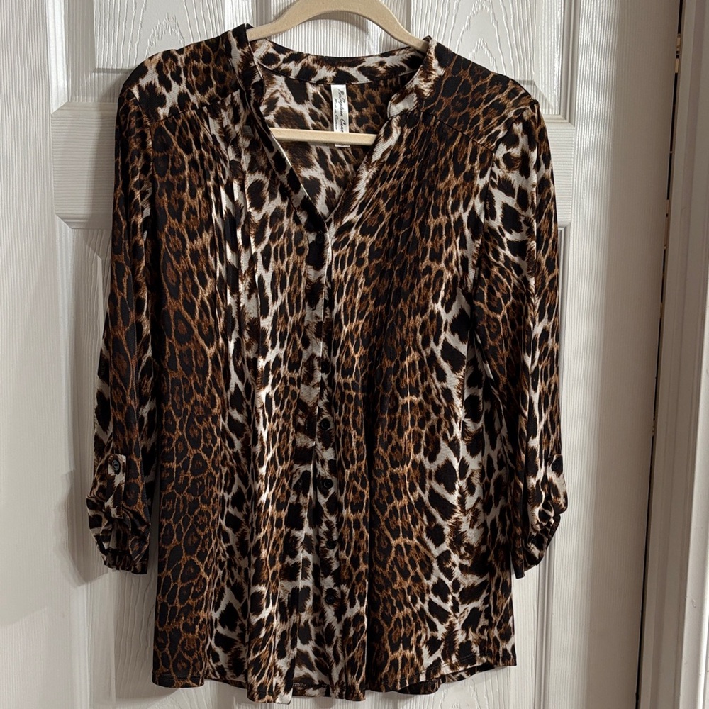 PerSeption Concept Brown Leopard Print Blouse